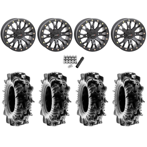Terache Aztex XL 28x9-14 (8ply) Tires on System 3 Offroad SB-4 Matte Black Beadlock Wheels