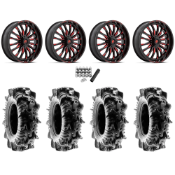 Terache Aztex XL 33x9-18 (8ply) Tires on Fuel Arc Gloss Black Milled Red Wheels