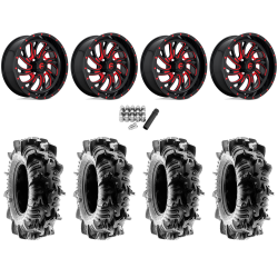 Terache Aztex XL 33x9-18 (8ply) Tires on Fuel Kompressor Gloss Black Milled Red Wheels