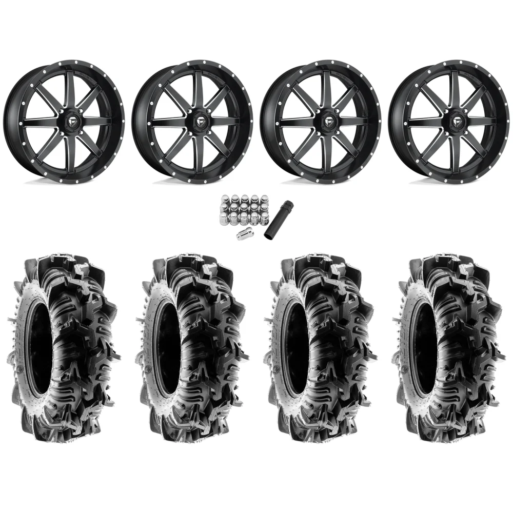 Terache Aztex XL 33x9-18 (8ply) Tires on Fuel Maverick Matte Black Milled Wheels, complete kit