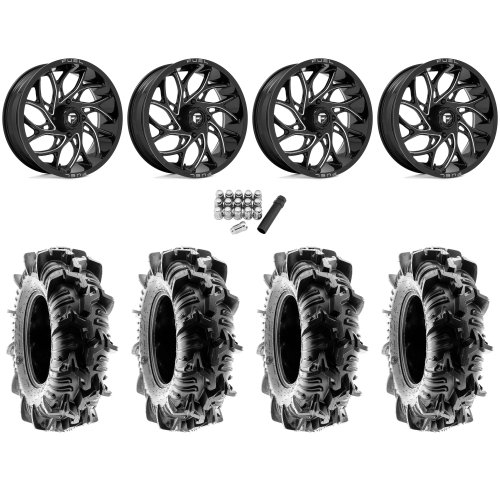 Terache Aztex XL 33x9-18 (8ply) Tires on Fuel Runner Gloss Black Milled Wheels