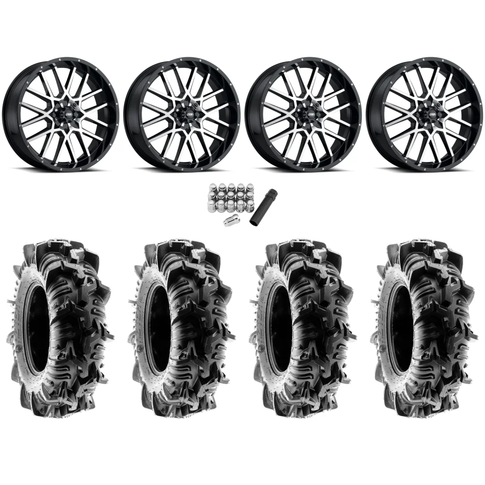 Terache Aztex XL 33x9-18 (8ply) Tires on ITP Hurricane Machined Wheels, complete kit