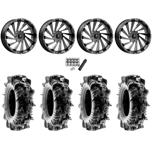 Terache Aztex XL 33x9-18 (8ply) Tires on MSA M46 Blade Gloss Black Milled Wheels