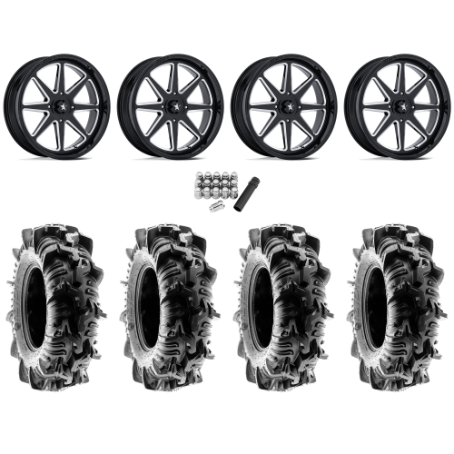 Terache Aztex XL 33x9-18 (8ply) Tires on MSA M54 Spark Gloss Black Milled Wheels