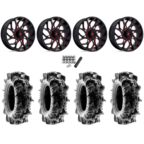 Terache Aztex XL 35x9-20 (8ply) Tires on Fuel Runner Candy Red Wheels