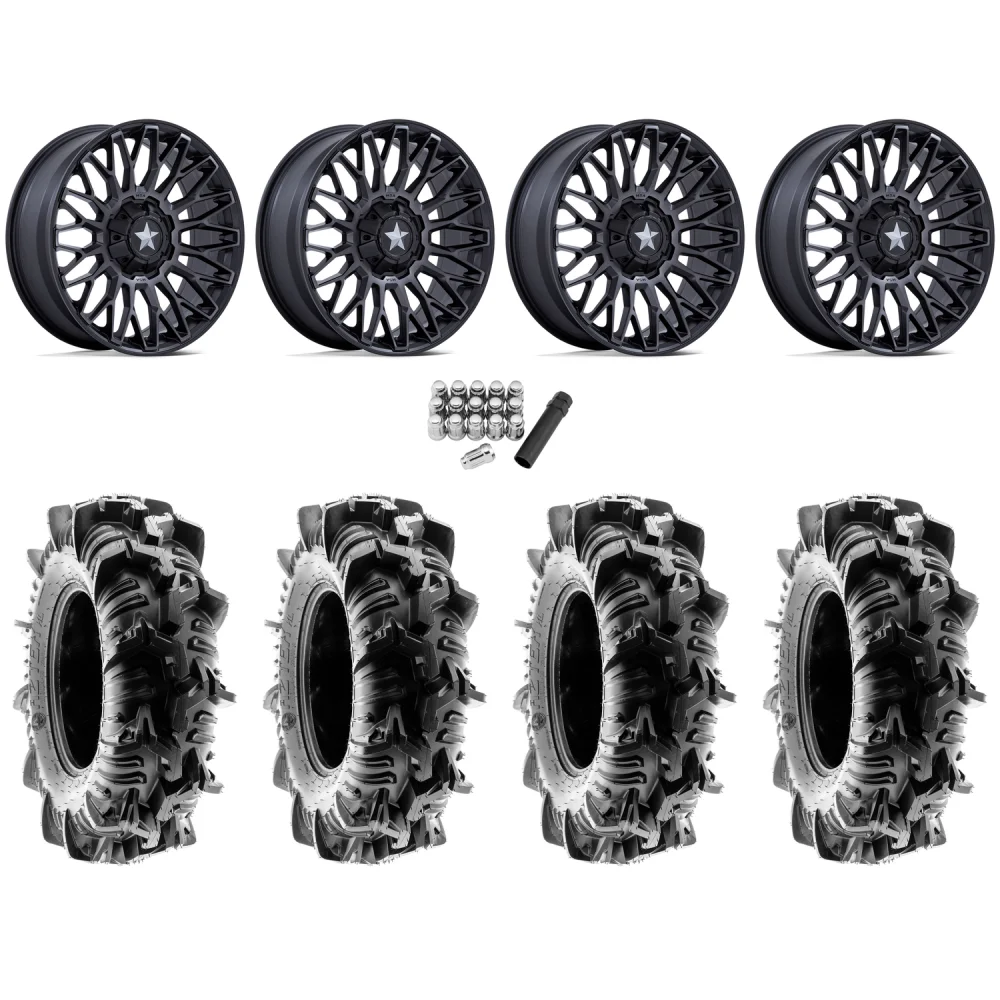 Terache Aztex XL 35x9-20 (8ply) Tires on MSA M50 Clubber Matte Black DDT Wheels, complete kit