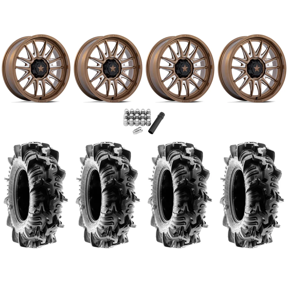 Terache Aztex XL 35x9-20 (8ply) Tires on MSA M55 Commander Gloss Bronze Milled Wheels, complete kit