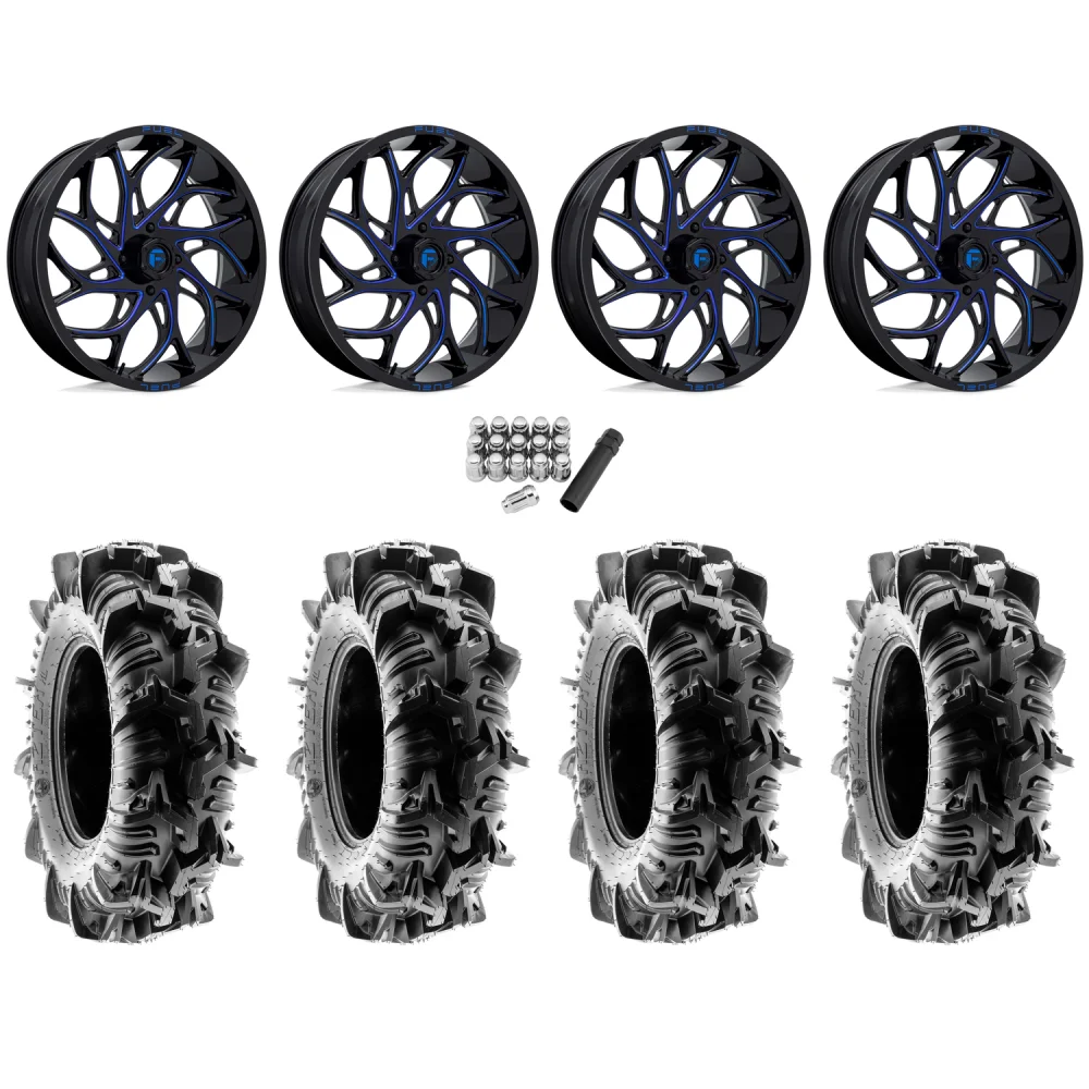 Terache Aztex XL 38x9-22 (8ply) Tires on Fuel Runner Candy Blue Wheels, complete kit