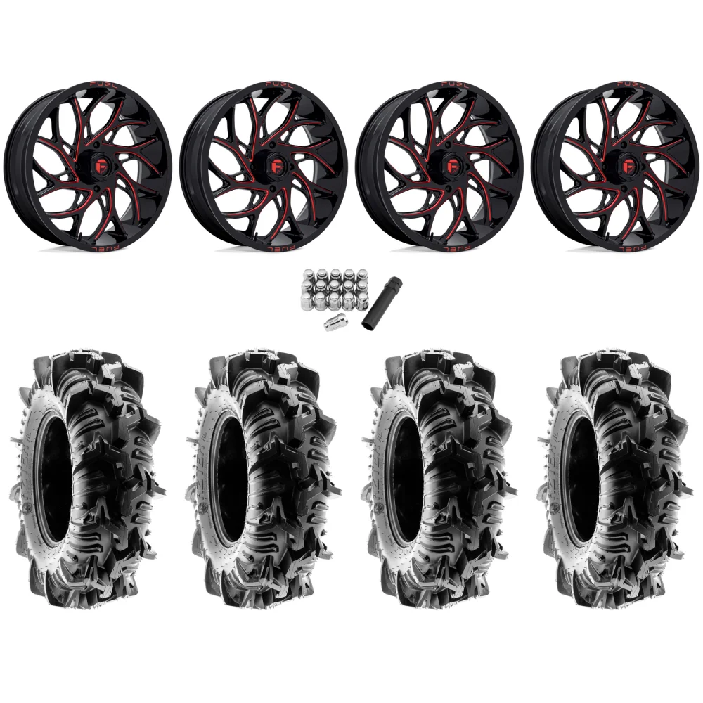 Terache Aztex XL 38x9-22 (8ply) Tires on Fuel Runner Candy Red Wheels, complete kit