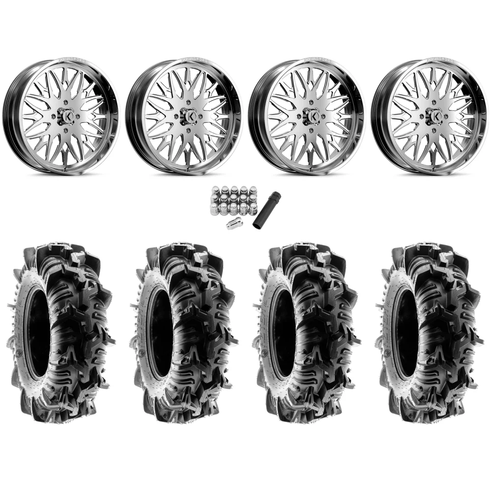 Terache Aztex XL 38x9-22 (8ply) Tires on KG1 Forged KU014 Trident Polished Wheels, complete kit