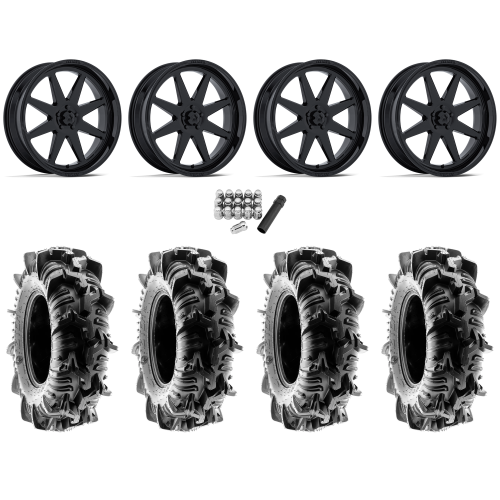 Terache Aztex XL 38x9-22 (8ply) Tires on MSA M54 Spark Gloss Black Wheels