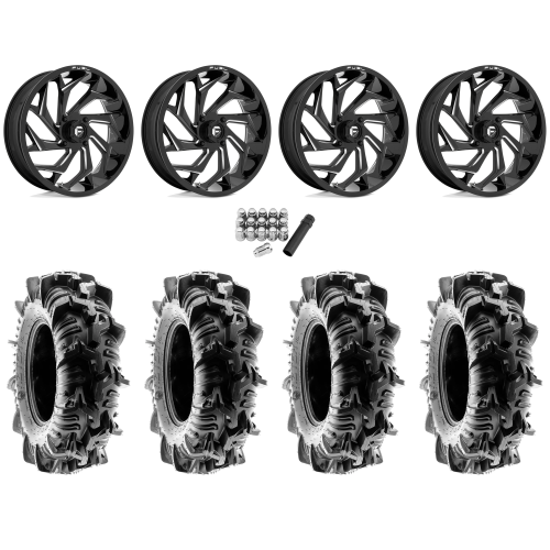 Terache Aztex XL 44x9.5-24 (8ply) Tires on Fuel Reaction Gloss Black Milled Wheels