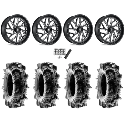 Terache Aztex XL 44x9.5-24 (8ply) Tires on Fuel Triton Gloss Black Milled Wheels