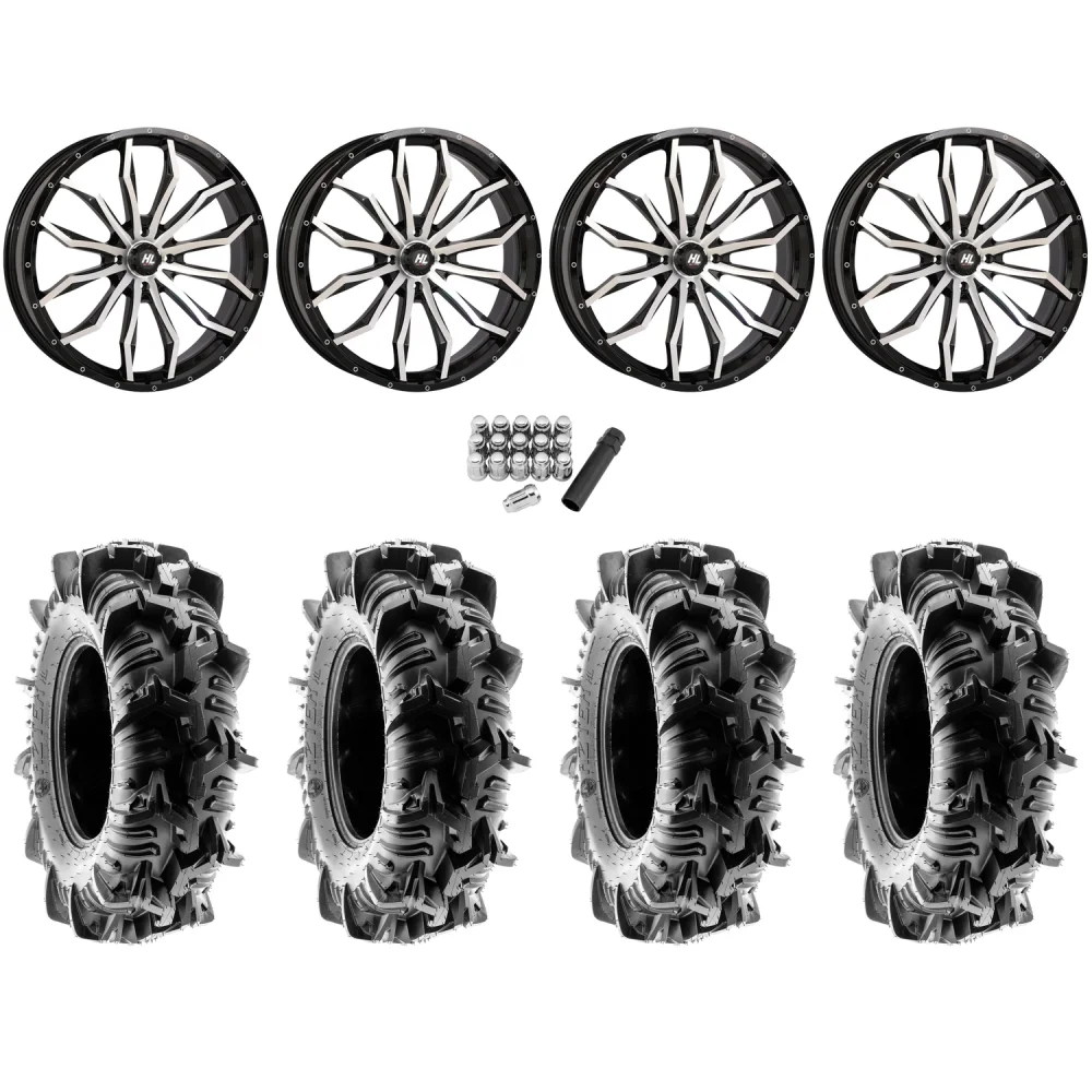 Terache Aztex XL 44x9.5-24 (8ply) Tires on High Lifter HL21 Machined Wheels, complete kit