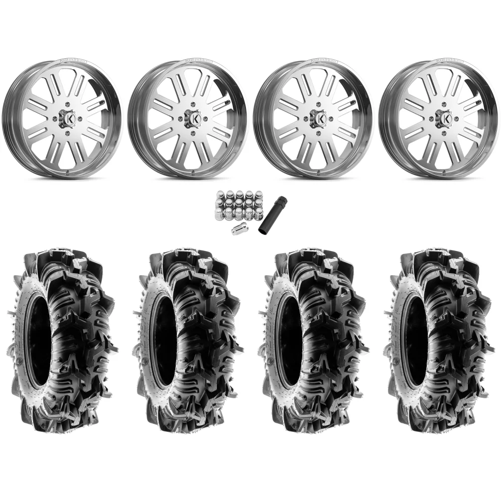 Terache Aztex XL 44x9.5-24 (8ply) Tires on KG1 Forged KU034 H8ter Polished Wheels, complete kit