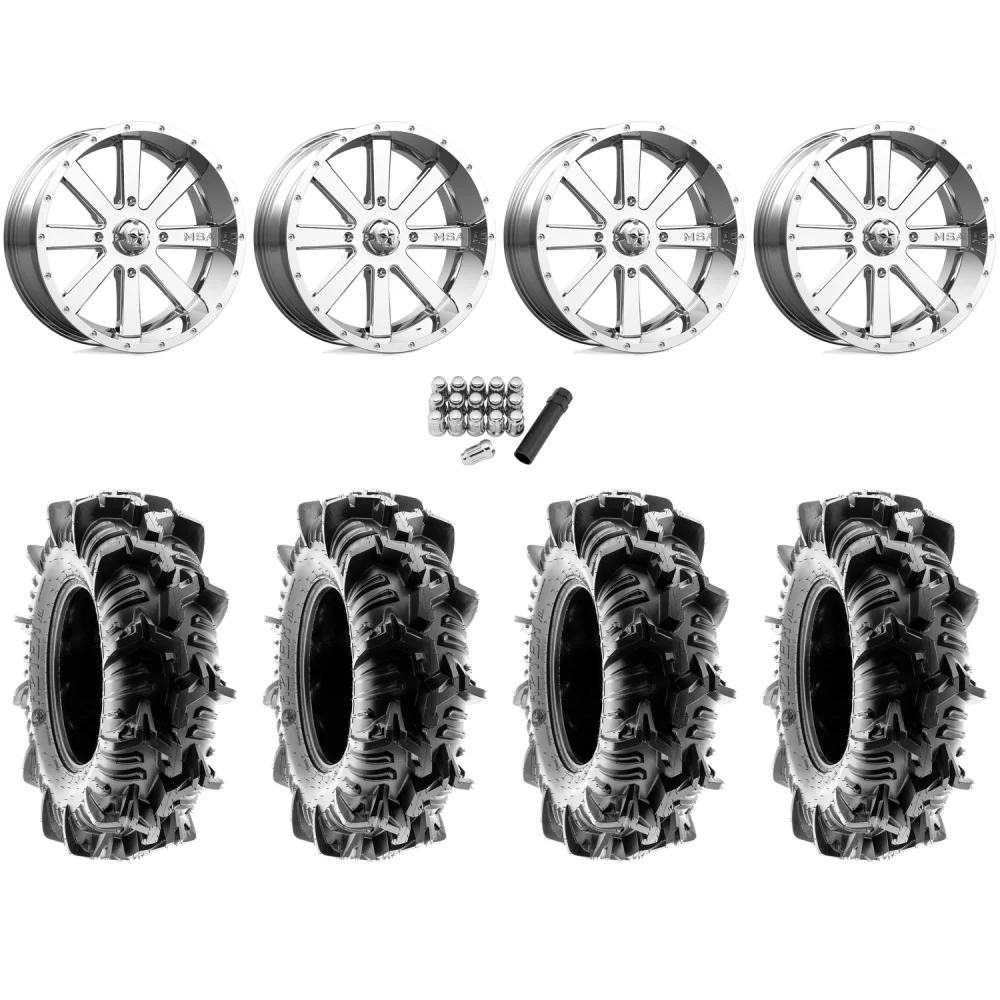 Terache Aztex XL 44x9.5-24 (8ply) Tires on MSA M34 Flash Chrome Wheels, complete kit