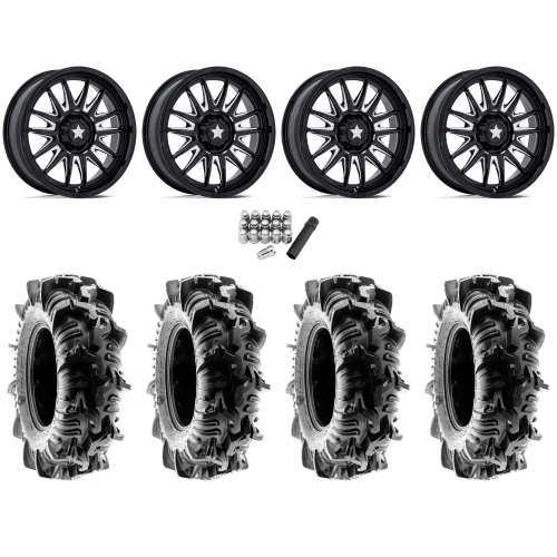 Terache Aztex XL 44x9.5-24 (8ply) Tires on MSA M55 Commander Gloss Black Milled Wheels