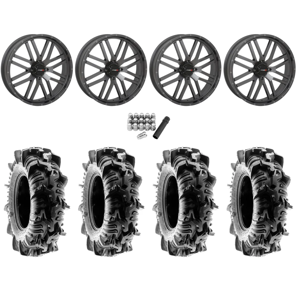 Terache Aztex XL 44x9.5-24 (8ply) Tires on System 3 Offroad ST-3 Gunmetal Grey Wheels, complete kit