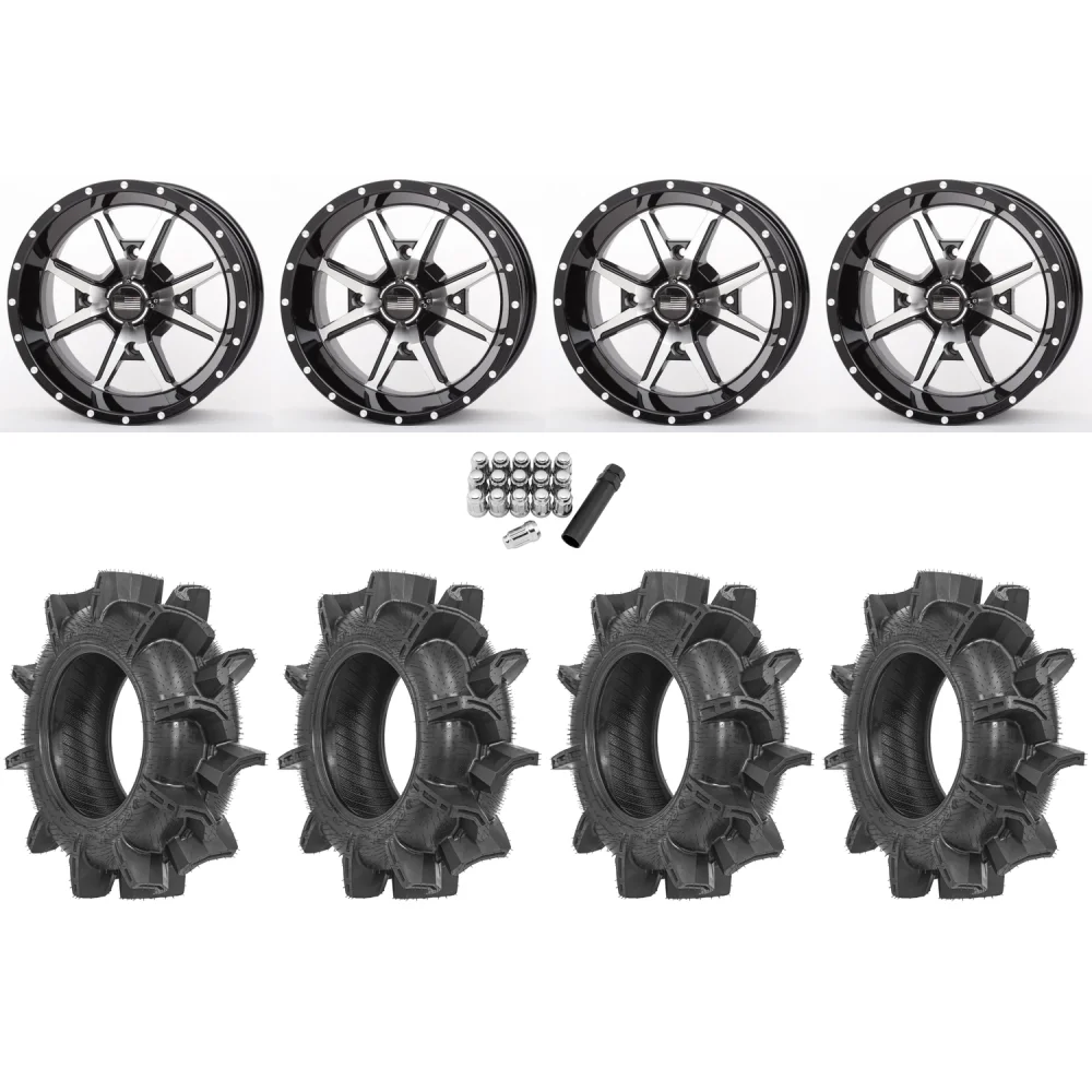 Terache Aztex XX 28x8.5-14 Tires on Frontline 556 Machined Wheels, complete kit