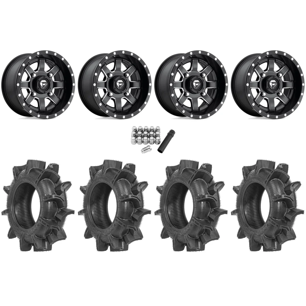 Terache Aztex XX 30x8.5-14 Tires on Fuel Maverick Matte Black Milled Wheels, complete kit