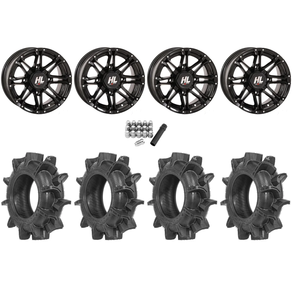 Terache Aztex XX 32x8.5-14 Tires on High Lifter HL3 Gloss Black Wheels, complete kit