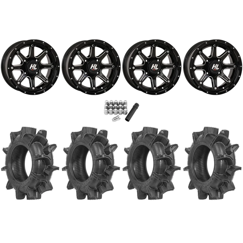 Terache Aztex XX 28x8.5-14 Tires on High Lifter HL4 Gloss Black Wheels, complete kit