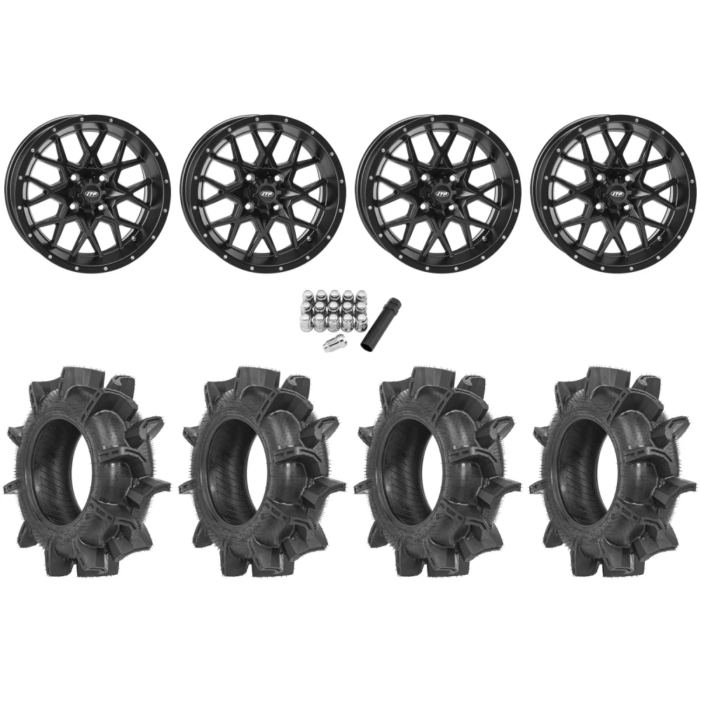 Terache Aztex XX 28x8.5-14 Tires on ITP Hurricane Satin Black Wheels, complete kit