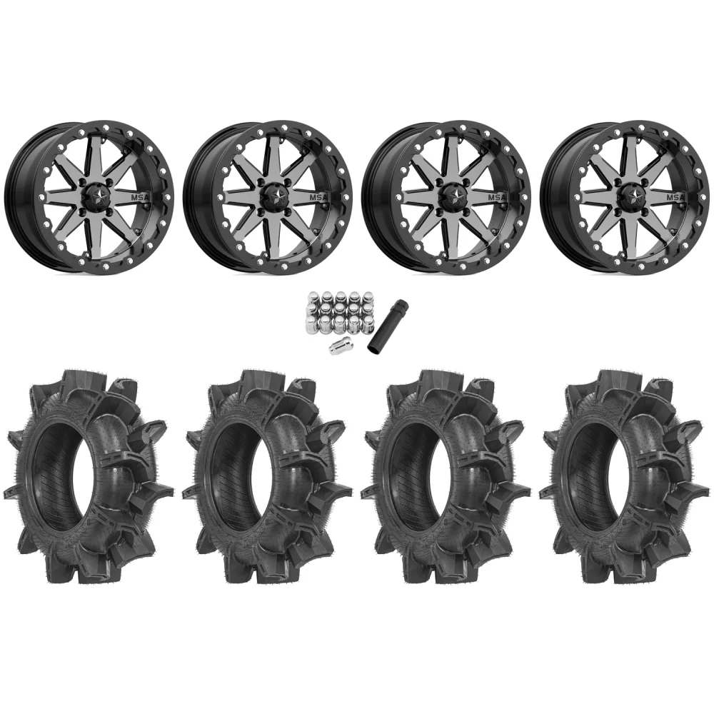 Terache Aztex XX 32x8.5-14 Tires on MSA M21 Lok Gunmetal Beadlock Wheels, complete kit