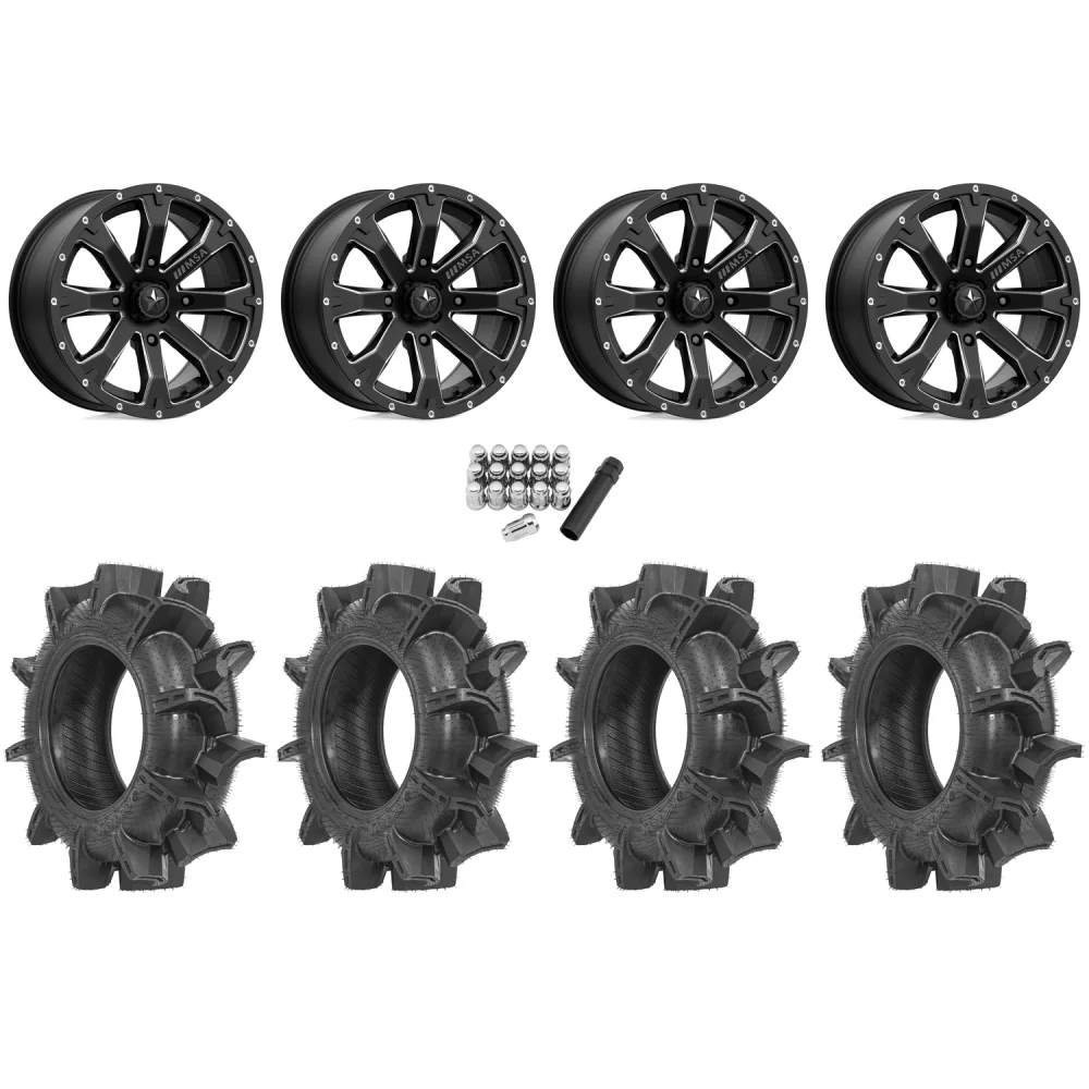 Terache Aztex XX 28x8.5-14 Tires on MSA M42 Bounty Satin Black Milled Wheels, complete kit