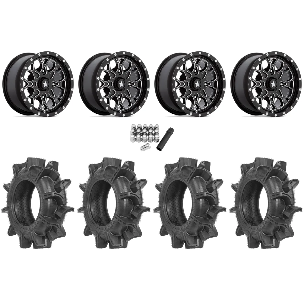 Terache Aztex XX 28x8.5-14 Tires on MSA M45 Portal Gloss Black Milled Wheels, complete kit