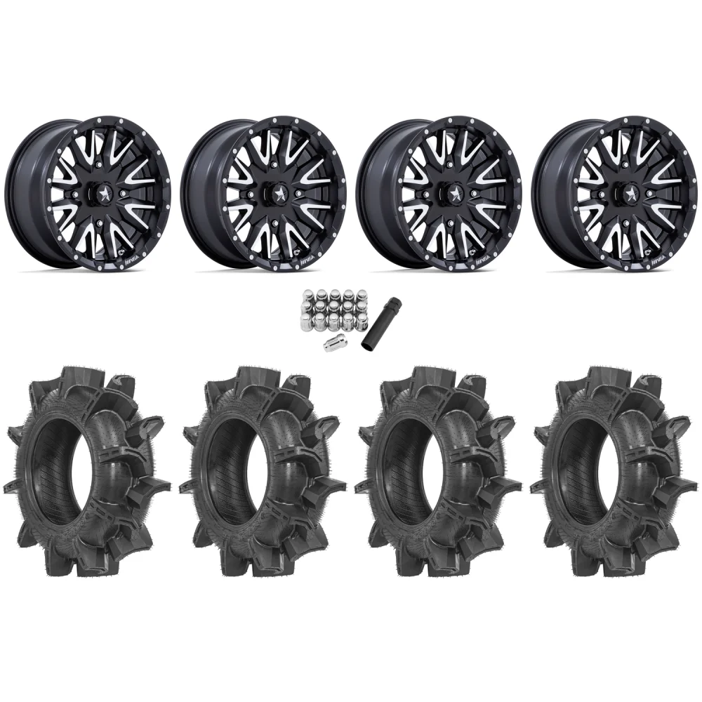 Terache Aztex XX 28x8.5-14 Tires on MSA M49 Creed Matte Black & Machined Wheels, complete kit