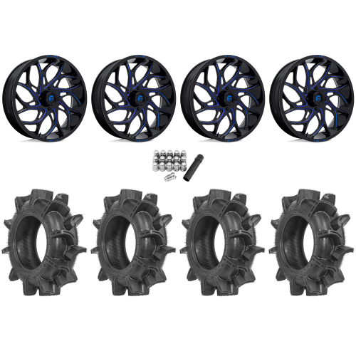 Terache Aztex XX 34x8.5-18 Tires on Fuel Runner Candy Blue Wheels Terache Aztex XX 34x8.5-18 Tires on Fuel Runner Candy Blue Wheels