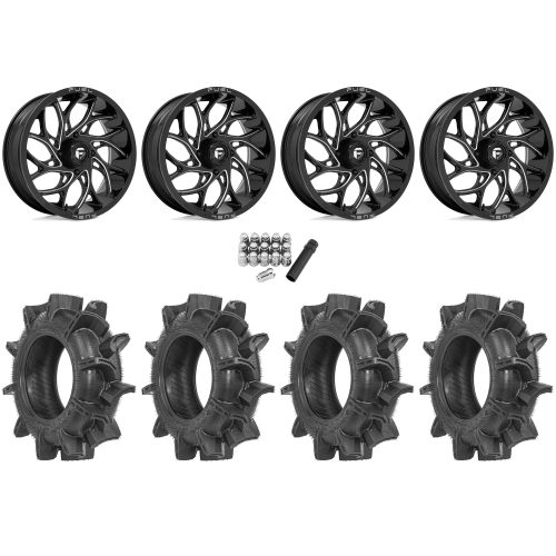 Terache Aztex XX 34x8.5-18 Tires on Fuel Runner Gloss Black Milled Wheels Terache Aztex XX 34x8.5-18 Tires on Fuel Runner Gloss Black Milled Wheels