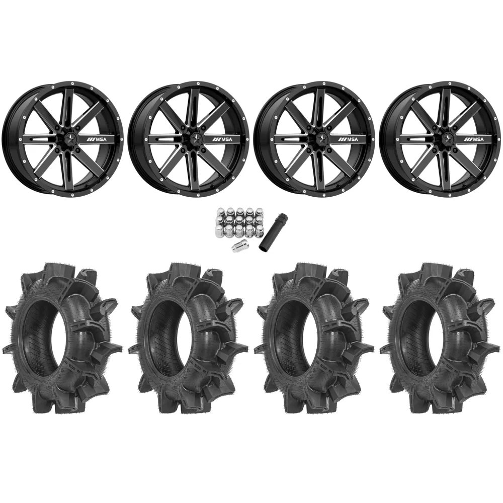 Terache Aztex XX 34x8.5-18 Tires on MSA M41 Boxer Gloss Black Milled Wheels, complete kit
