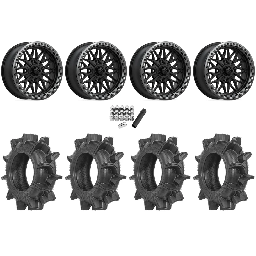 Terache Aztex XX 34x8.5-18 Tires on MSA M53 Bolo Matte Black Beadlock Wheels, complete kit