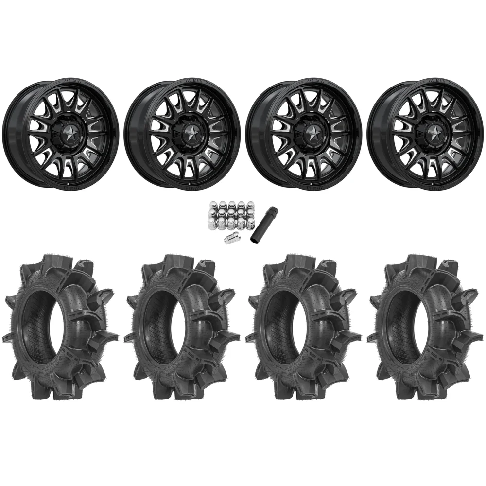 Terache Aztex XX 34x8.5-18 Tires on MSA M55 Commander Gloss Black Milled Wheels, complete kit