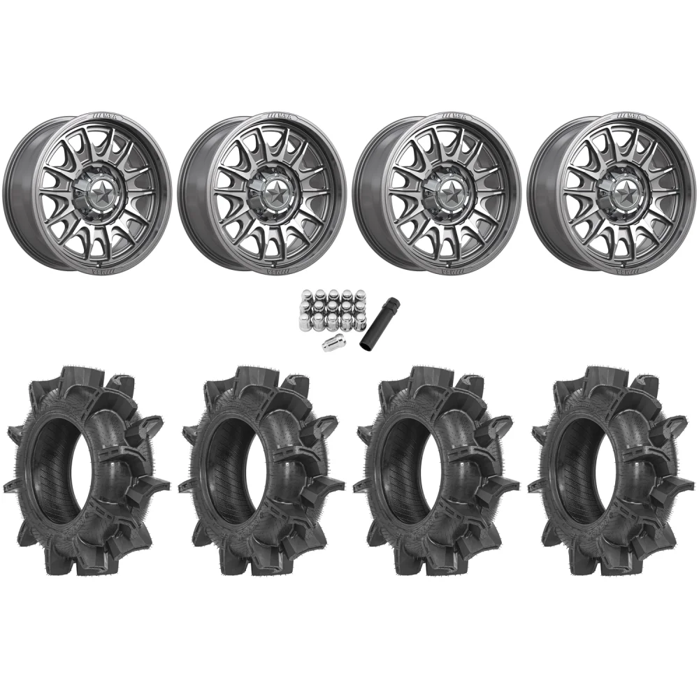 Terache Aztex XX 34x8.5-18 Tires on MSA M55 Commander Platinum Machined Wheels, complete kit