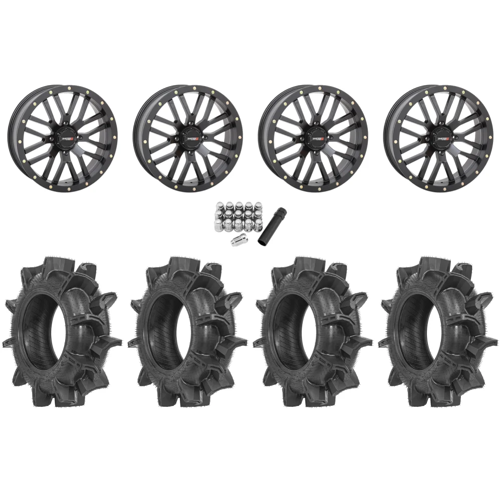 Terache Aztex XX 34x8.5-18 Tires on System 3 Offroad ST-3 Matte Black Wheels, complete kit