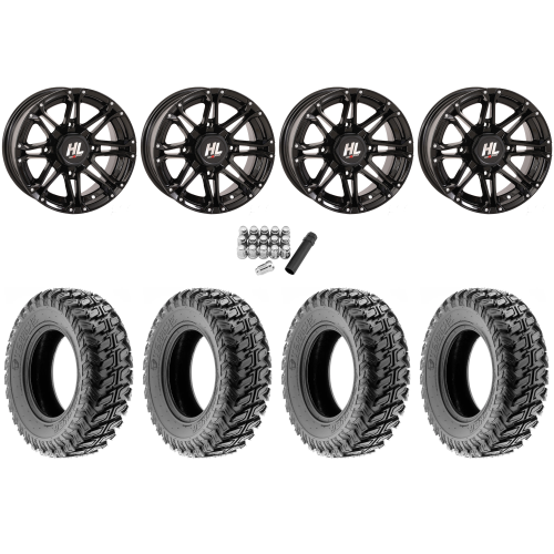 Terache Stryker 28x9-14 (8ply) Tires on High Lifter HL3 Gloss Black Wheels