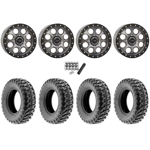 Terache Stryker 28x9-14 (8ply) Tires on System 3 Offroad SB-7 Matte Titanium Beadlock Wheels