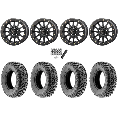 Terache Stryker 33x10-15 (8ply) Tires on Frontline 223 Matte Black Beadlock Wheels