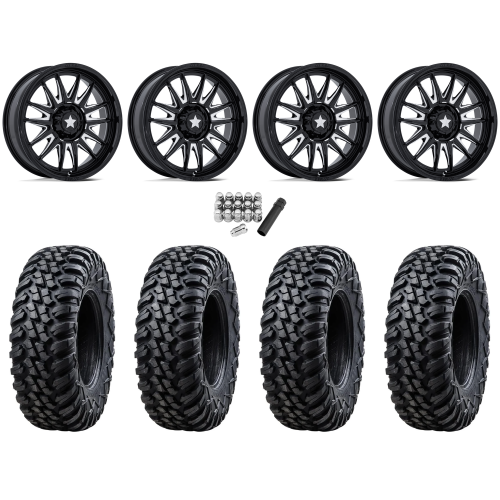 Tusk Terrabite 28x10-15 Radial Tires on MSA M55 Commander Gloss Black Milled Wheels