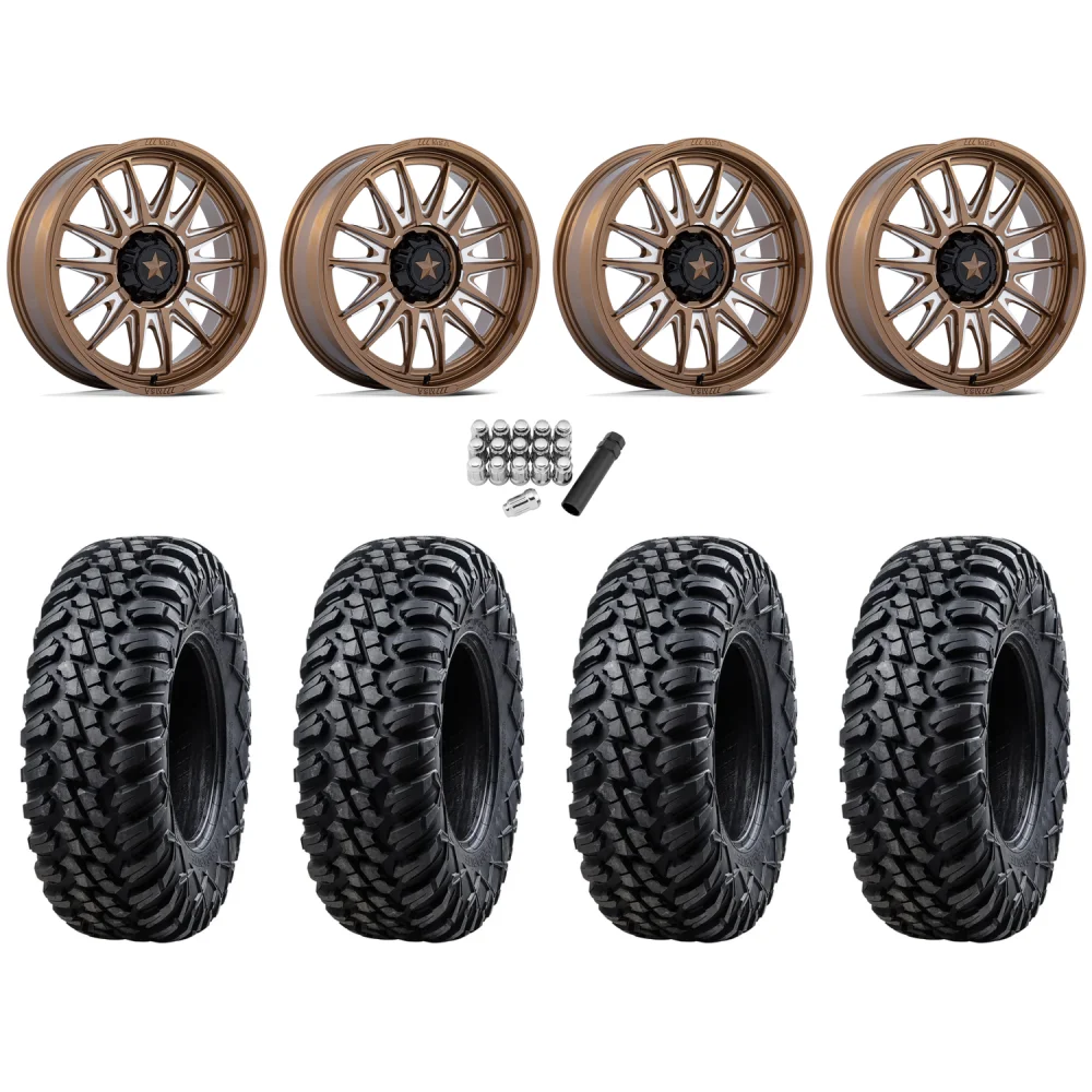 Tusk Aramid Terrabite 30x10-15 (10Ply) Radial Tires on MSA M55 Commander Gloss Bronze Milled Wheels, complete kit