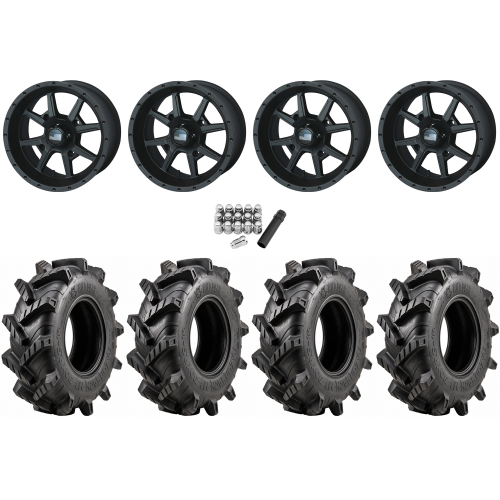 Wild Boar Razorback M/T 30x9.5-14 (6-Ply) Mud Tires on Frontline 556 Stealth Wheels