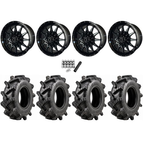 Wild Boar Razorback M/T 30x9.5-14 (6-Ply) Mud Tires on Frontline 762 Gloss Dark Tint Wheels
