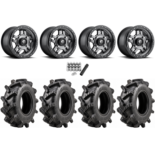 Wild Boar Razorback M/T 28x9.5-14 (6-Ply) Mud Tires on Fuel Anza Matte Gunmetal Wheels