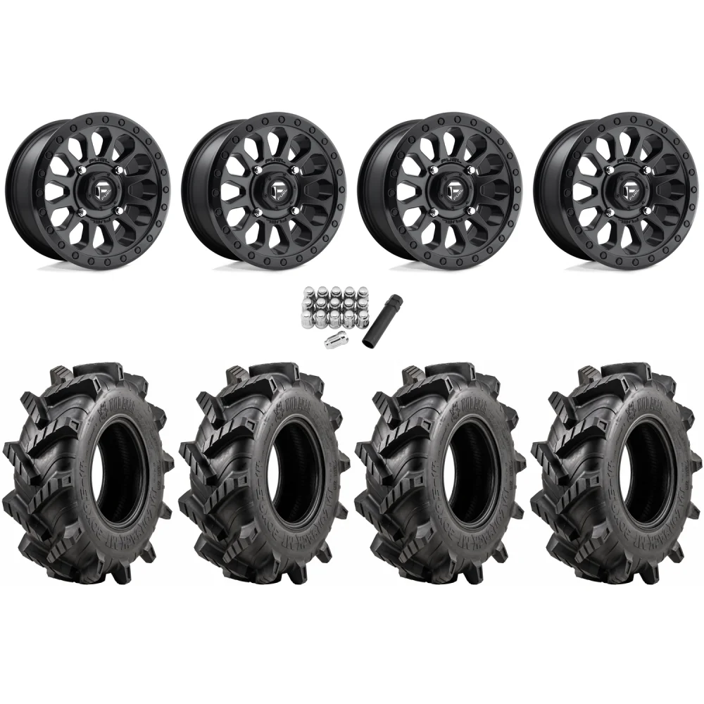 Wild Boar Razorback M/T 30x9.5-14 tires on Fuel Vector Matte Black wheels, complete kit
