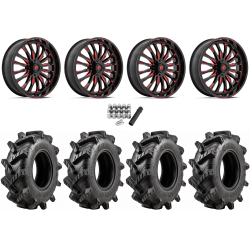 Wild Boar Razorback M/T 33x9.5-20 (6-Ply) Mud Tires on Fuel Arc Gloss Black Milled Red Wheels