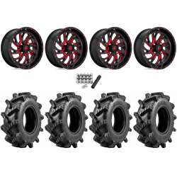 Wild Boar Razorback M/T 33x9.5-20 (6-Ply) Mud Tires on Fuel Kompressor Gloss Black with Red Tint Wheels