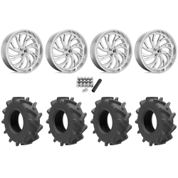 Wild Boar Razorback M/T 33x9.5-20 (6-Ply) Mud Tires on Fuel Kompressor Polished Wheels